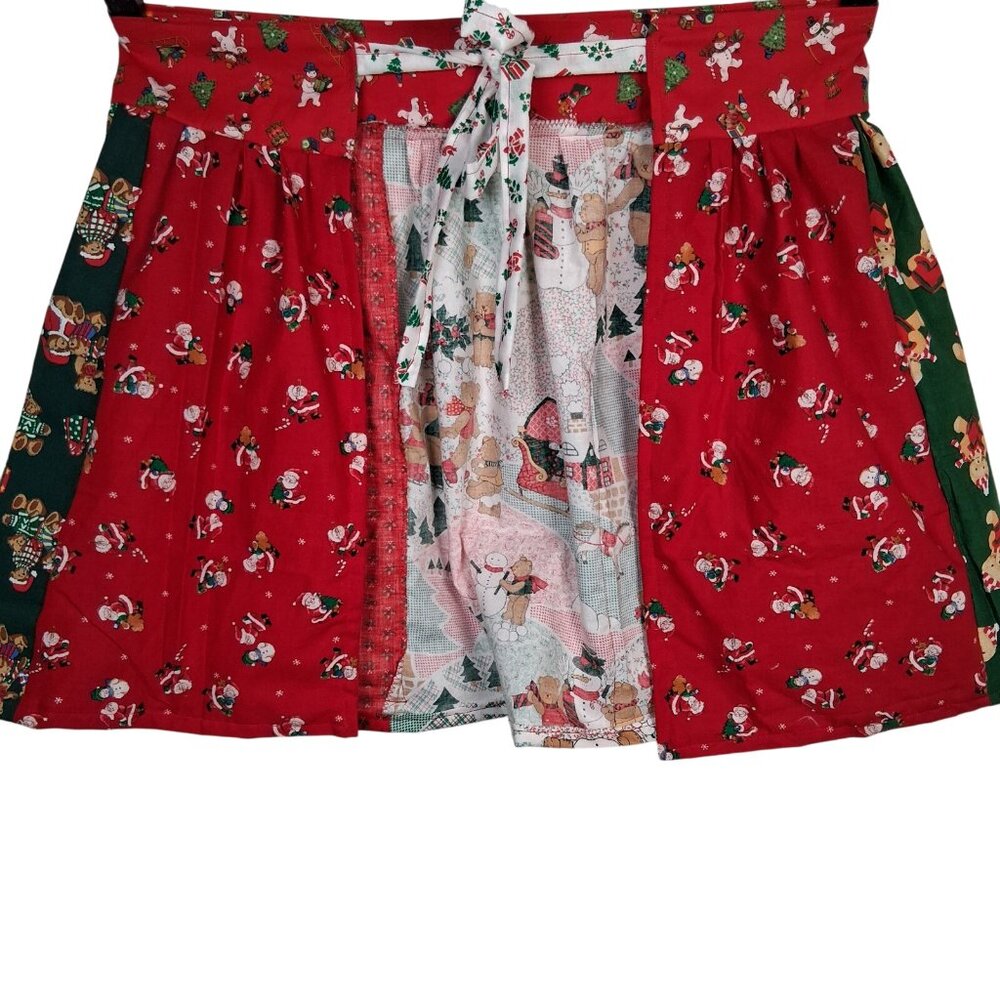 Handmade Christmas Teddy Bear Apron Patchwork Holiday One Of A Kind Homemade - Picture 3 of 15
